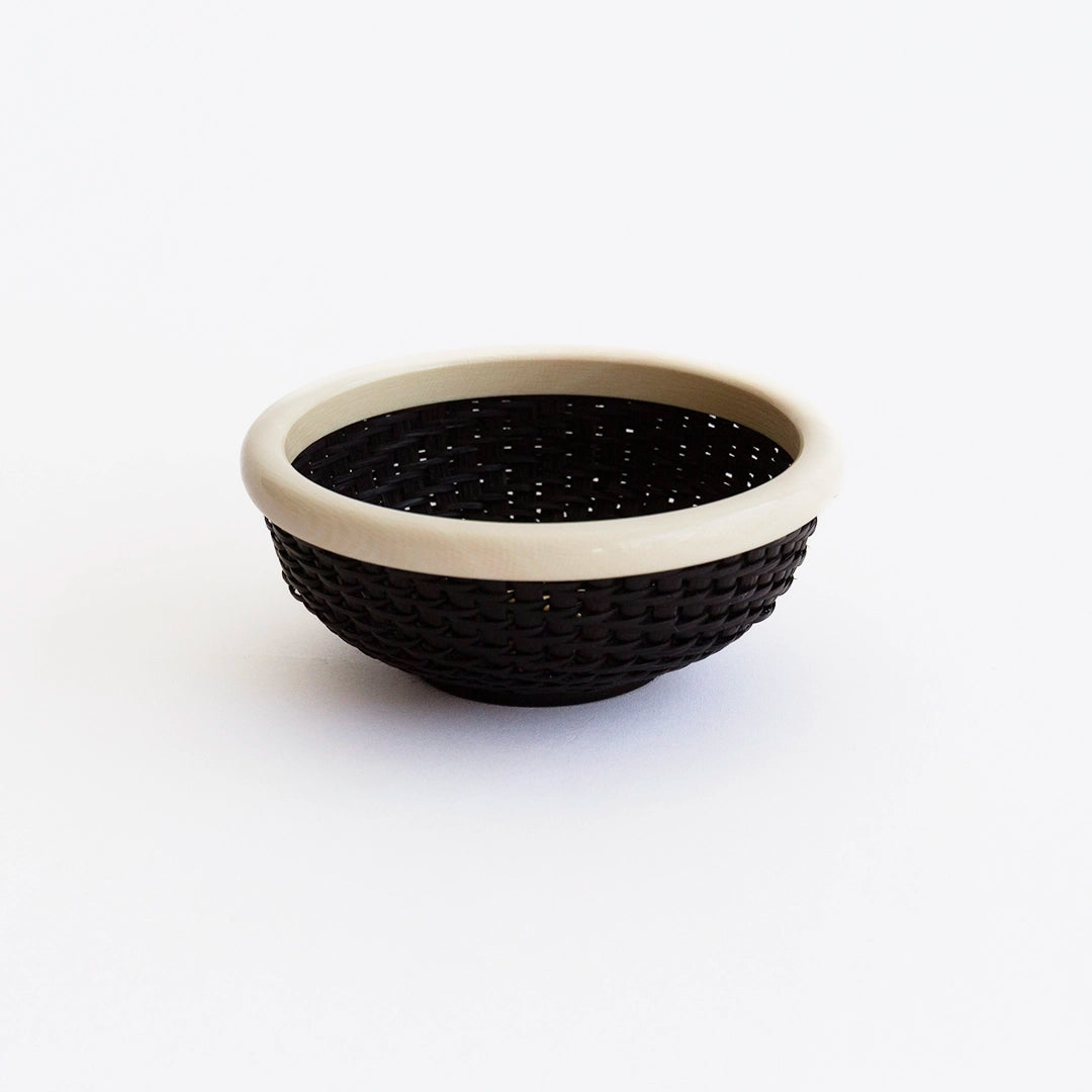 Black Twill and Ivory Star Mini Lightship Basket | Judy Prohaska