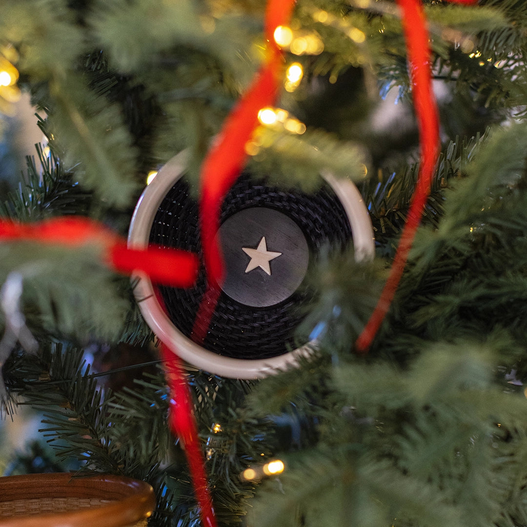 Black Twill and Ivory Star Mini Lightship Basket | Judy Prohaska