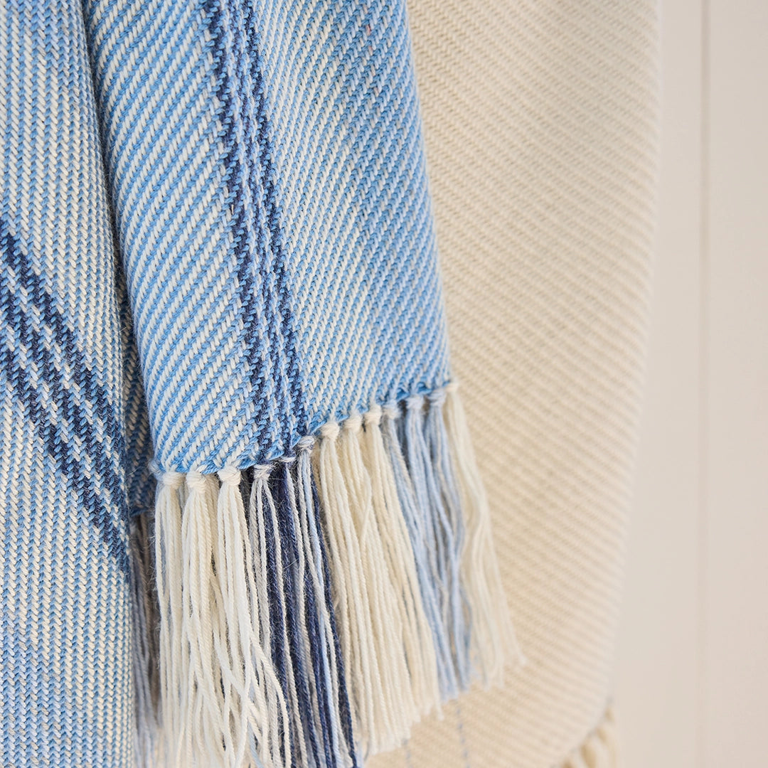 Blue Filled Bouy Alpaca Handwoven Short Warp Throw