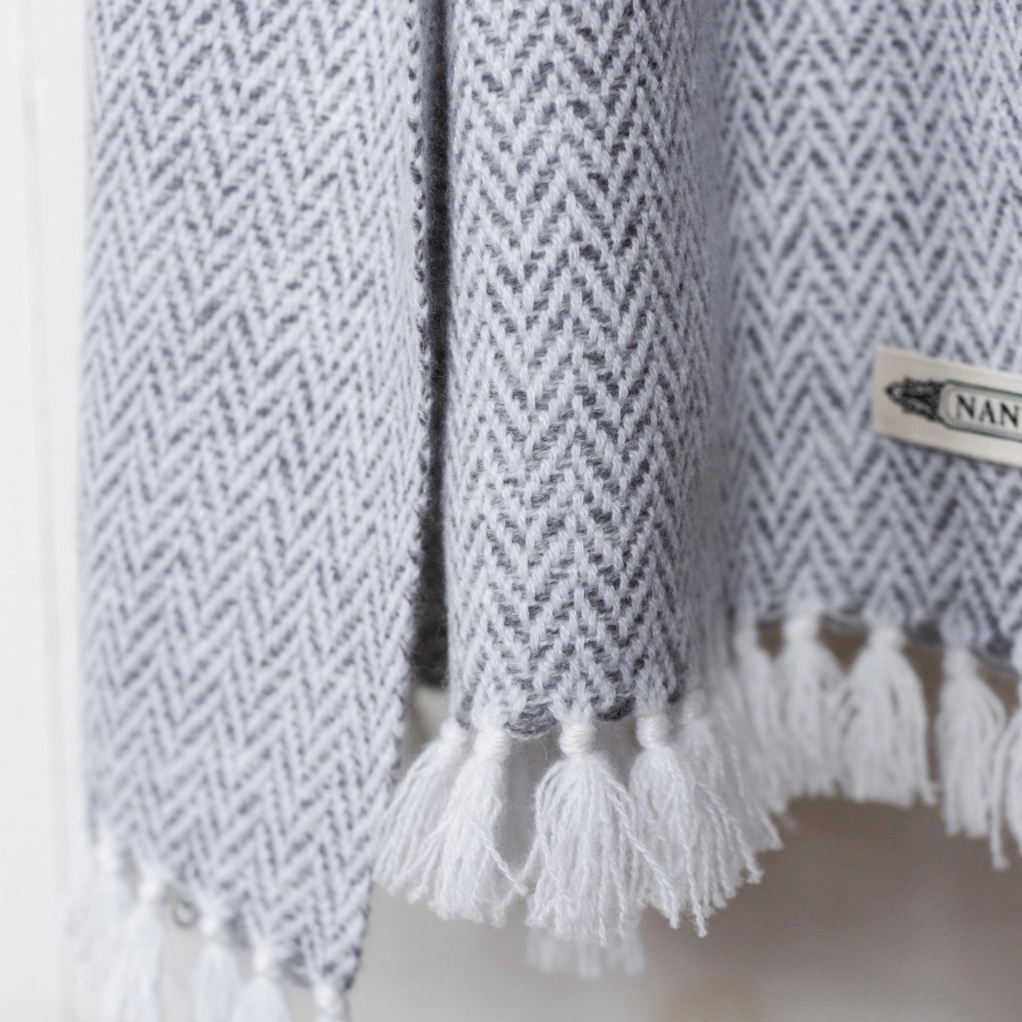 Charcoal Herringbone Handwoven Cashmere Scarf