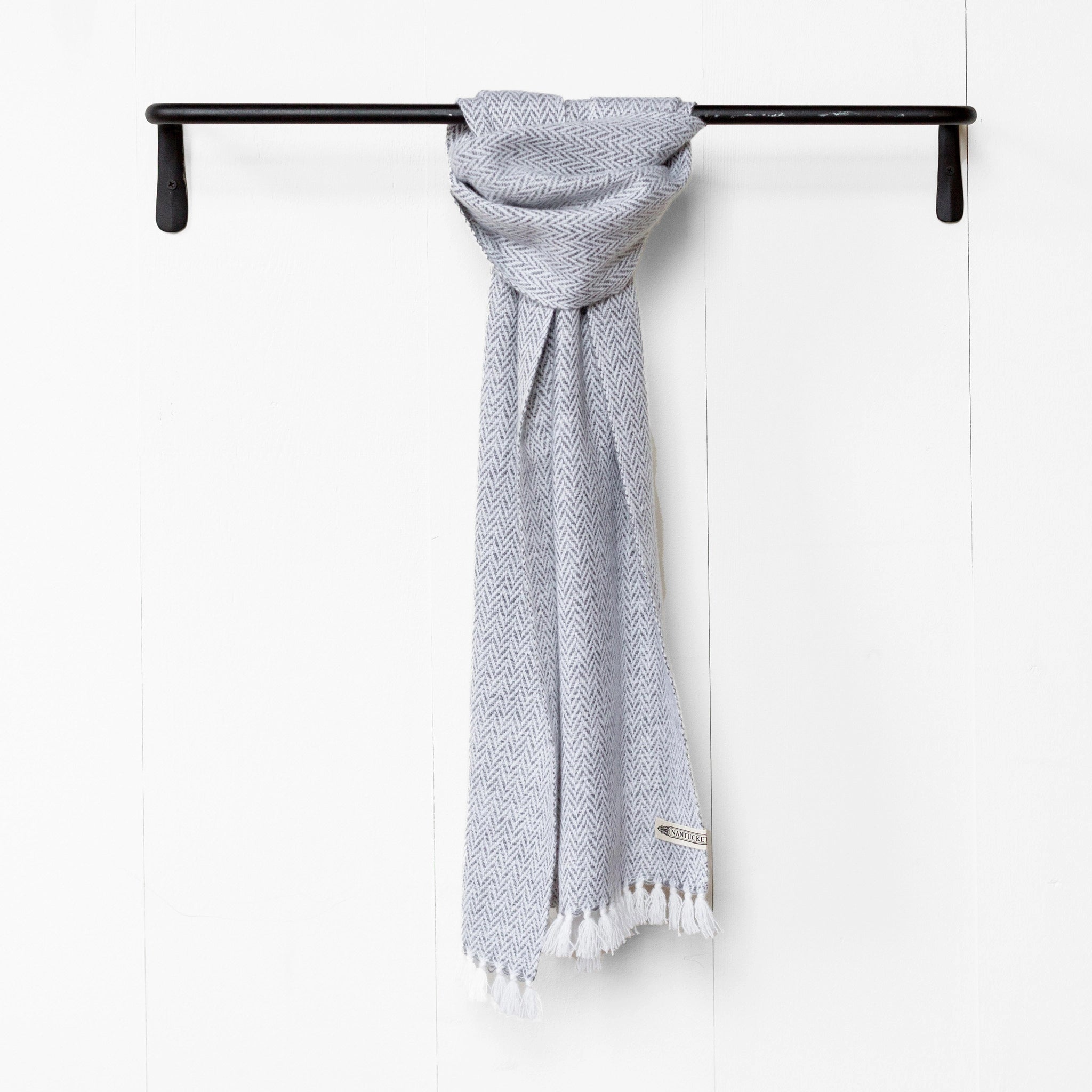 Charcoal Herringbone Handwoven Cashmere Scarf