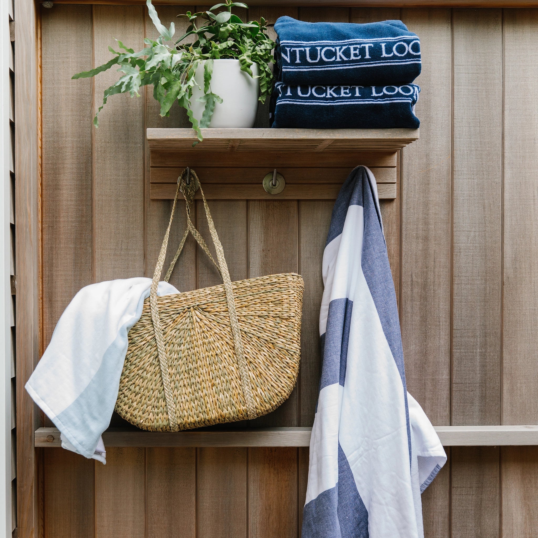 Navy Block Stripe Beach Towel