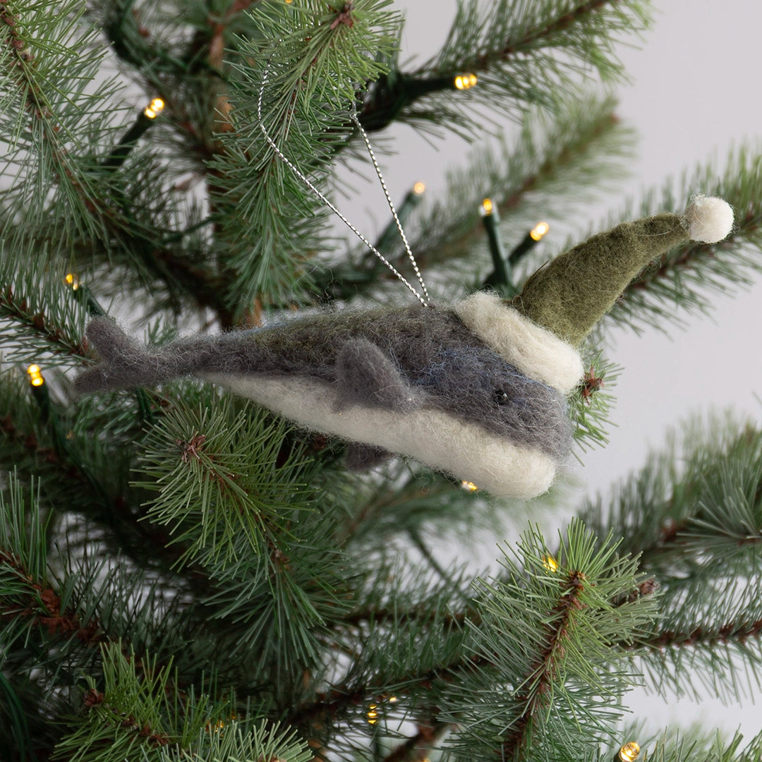 Felt Whale With Hat Ornament