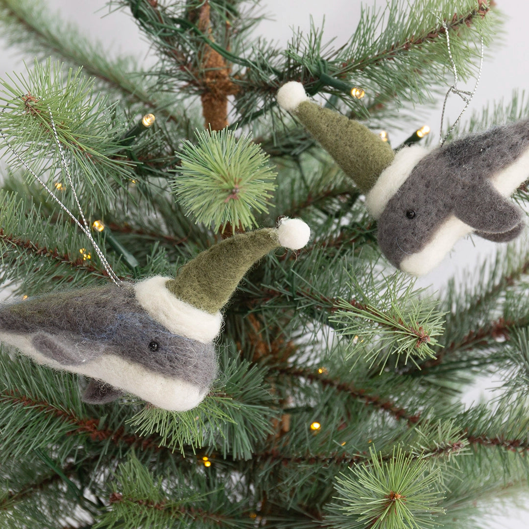 Felt Whale With Hat Ornament