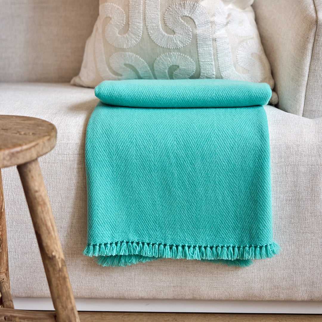 Glacier Blue Handwoven Cashmere Throw
