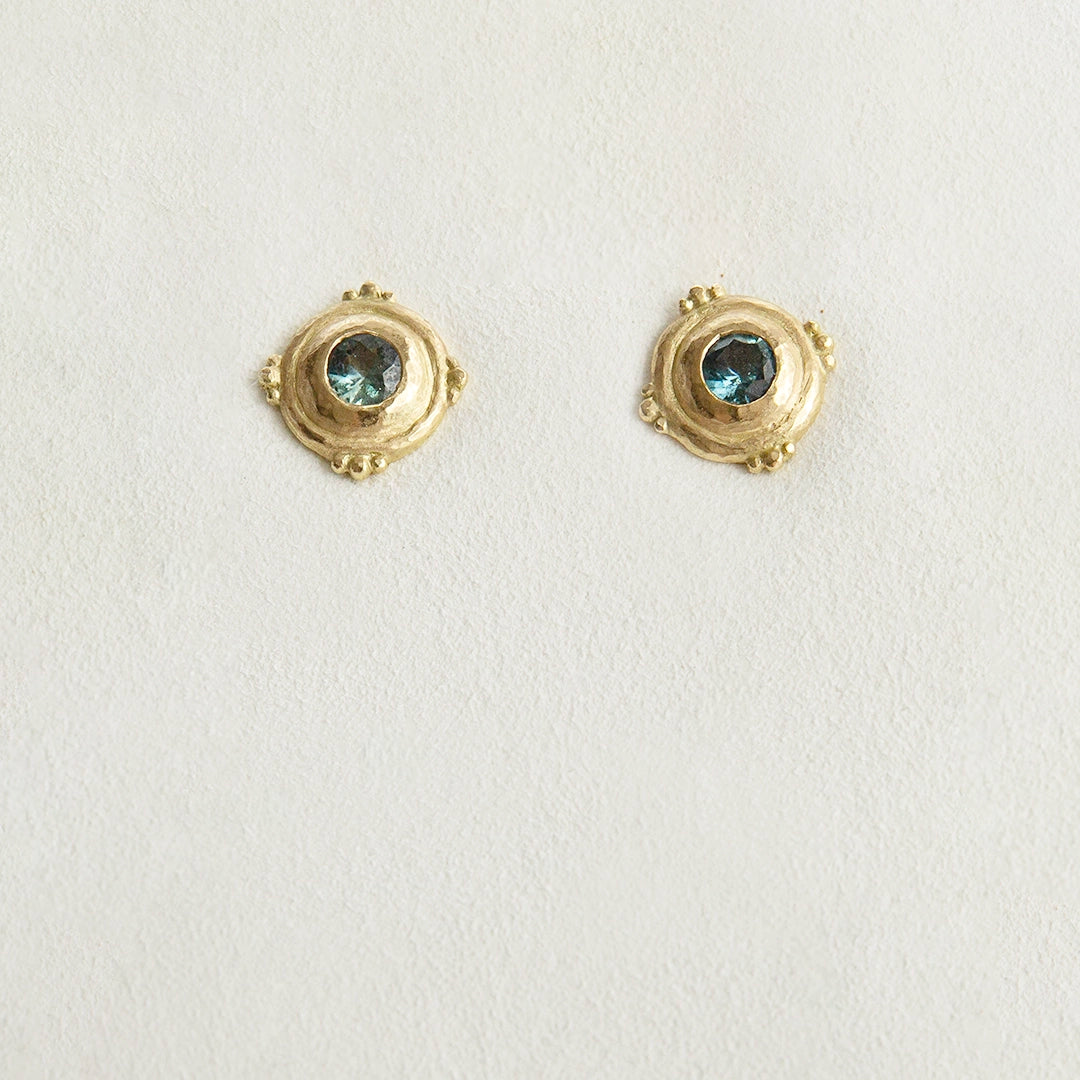 Gold Sapphire Porthole Earrings  | Sharon Woods Hussey