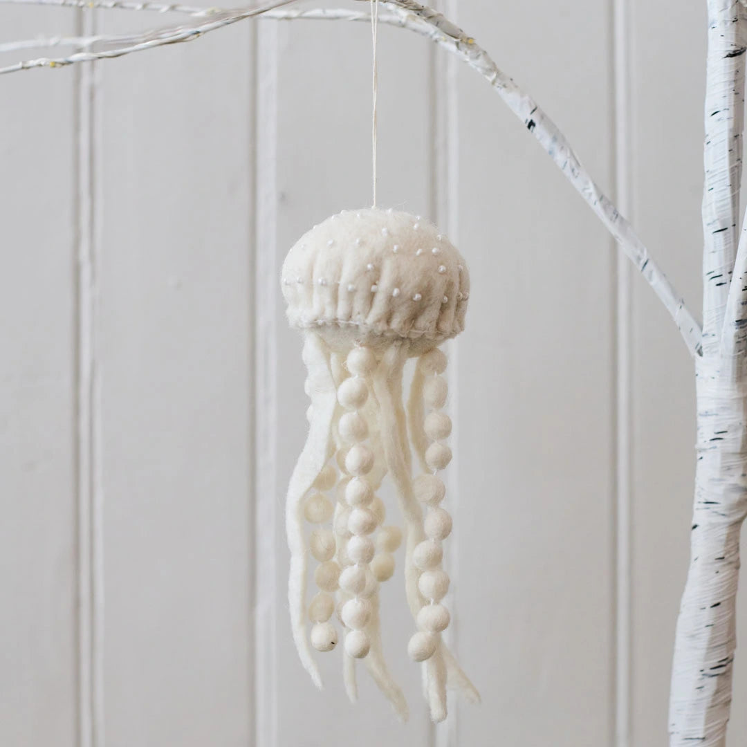 Felt White Jellyfish Ornament