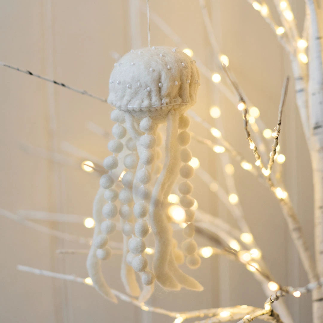 Felt White Jellyfish Ornament