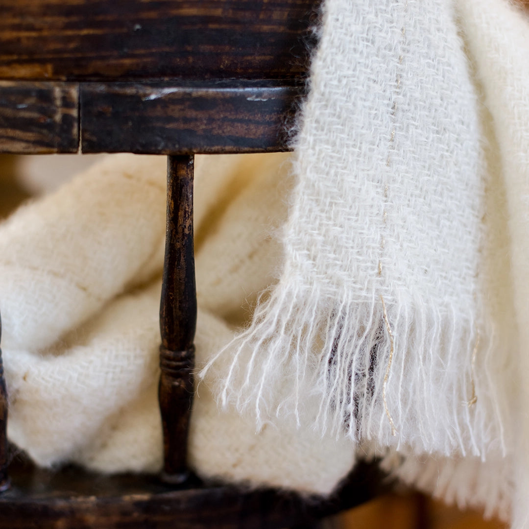Ivory with Gold Lurex Accents Handwoven Mohair Wrap