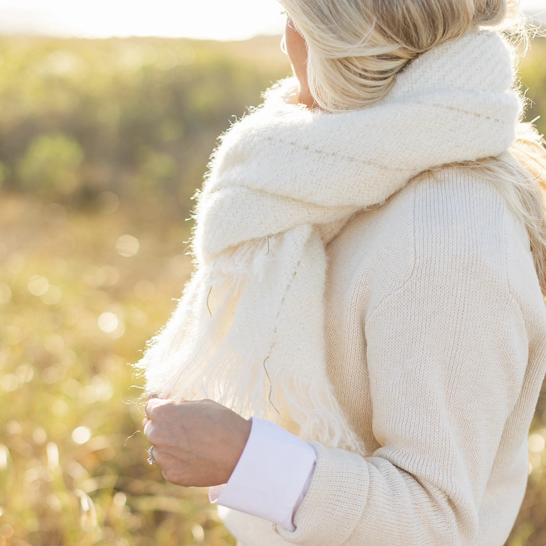 Ivory with Gold Lurex Accents Handwoven Mohair Wrap