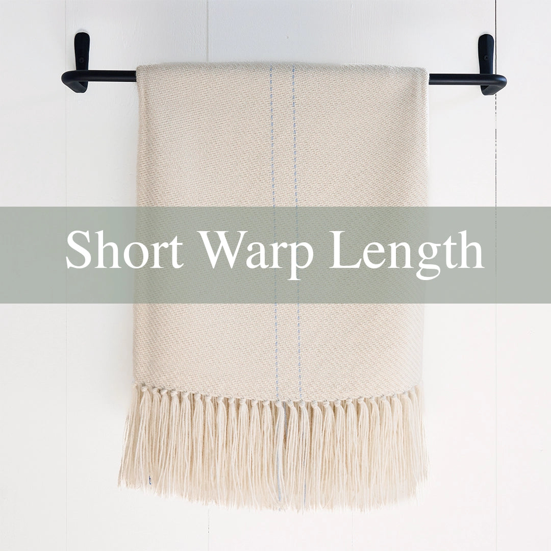 Ivory with Blue Accents Alpaca Handwoven Short Warp Throw