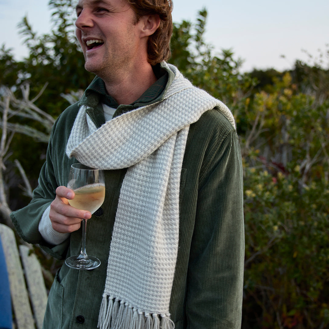 Natural Houndstooth Handwoven Alpaca Scarf