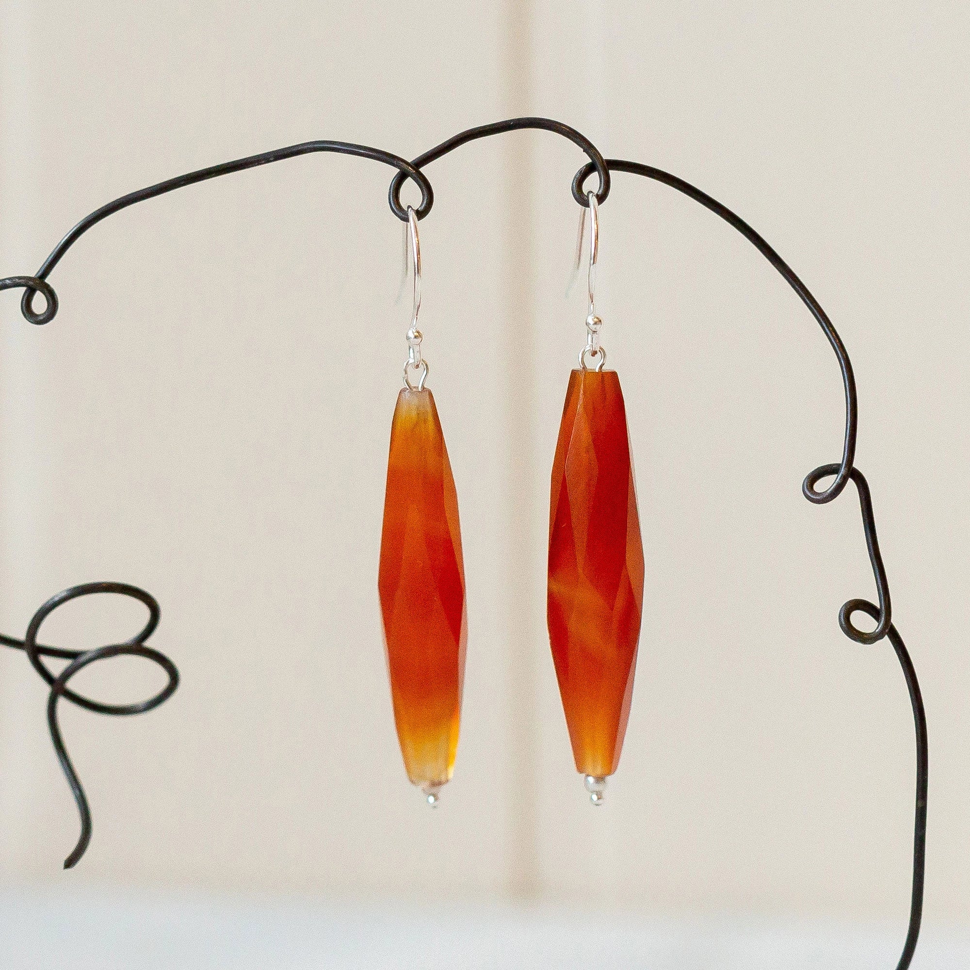 Sterling Silver Carnelian Drop Dangle Earrings – Natural Red Gemstone, 925 Hook Earrings