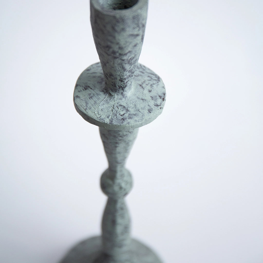Aged Patina Metal Candlestick