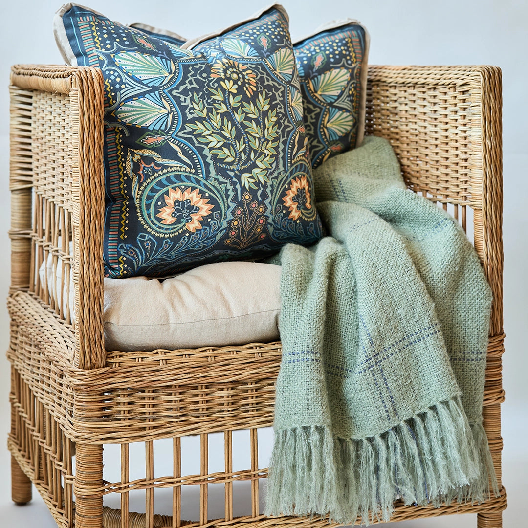 Navy Botanical Print Pillow