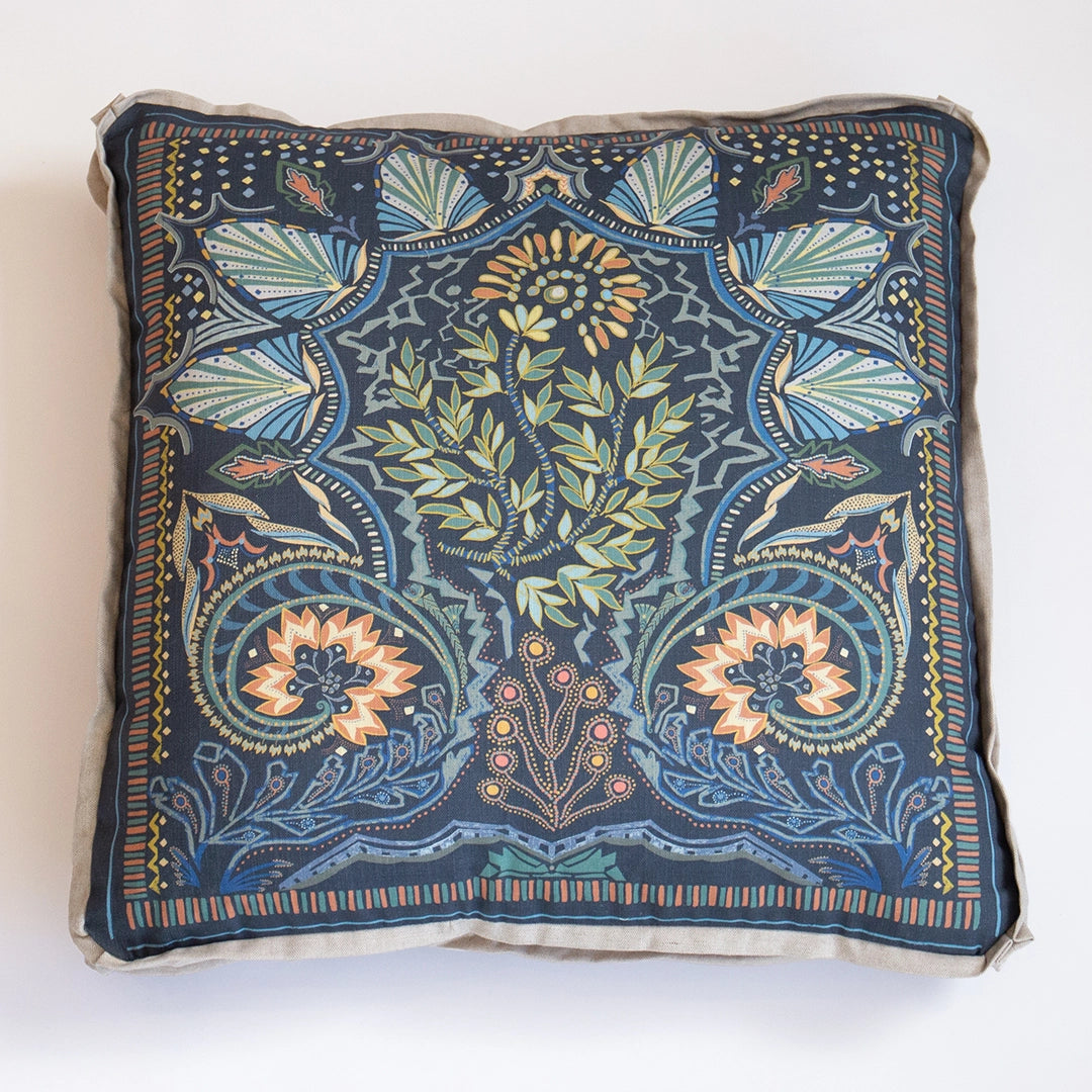 Navy Botanical Print Pillow