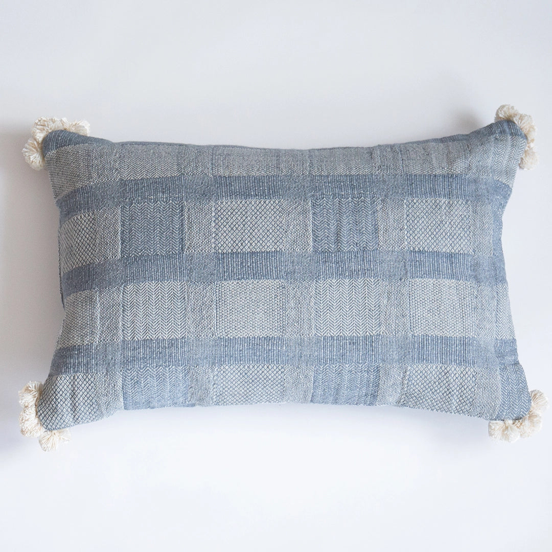 Azure Blue Check Lumbar Pillow
