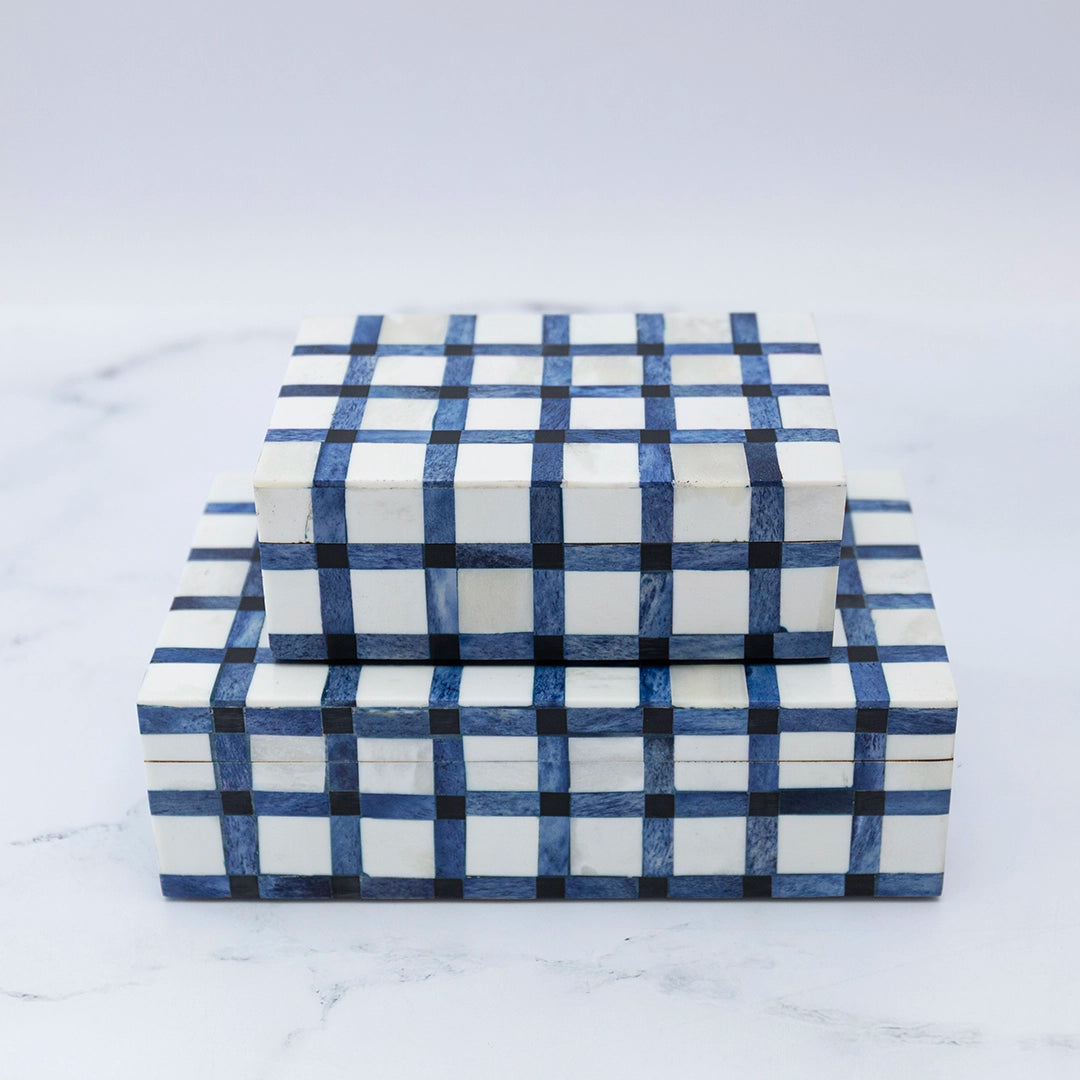 Blue Checked Bone Box