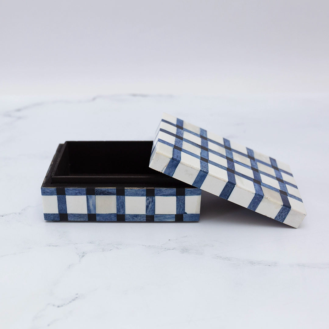 Blue Checked Bone Box