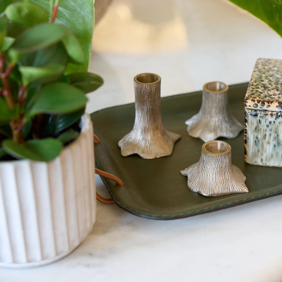 Brass Faux Bois Candle Holder