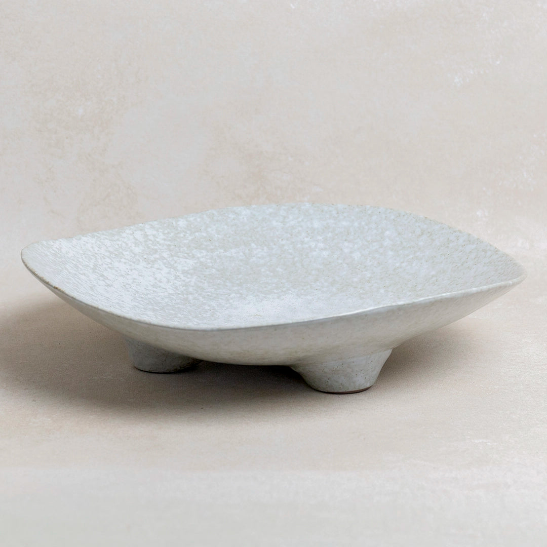 Cream Stoneware Footed Platter
