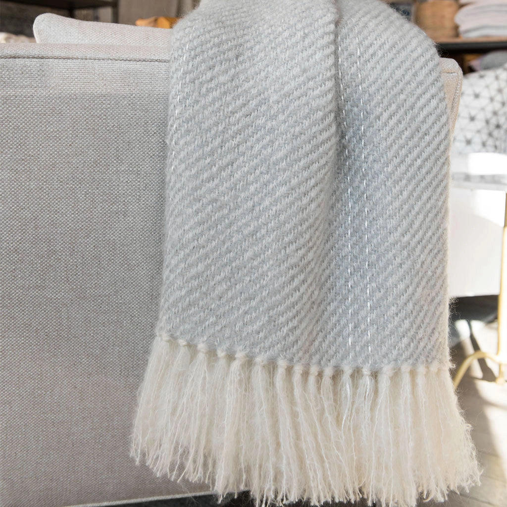 Fog Gray Handwoven Mohair Throw