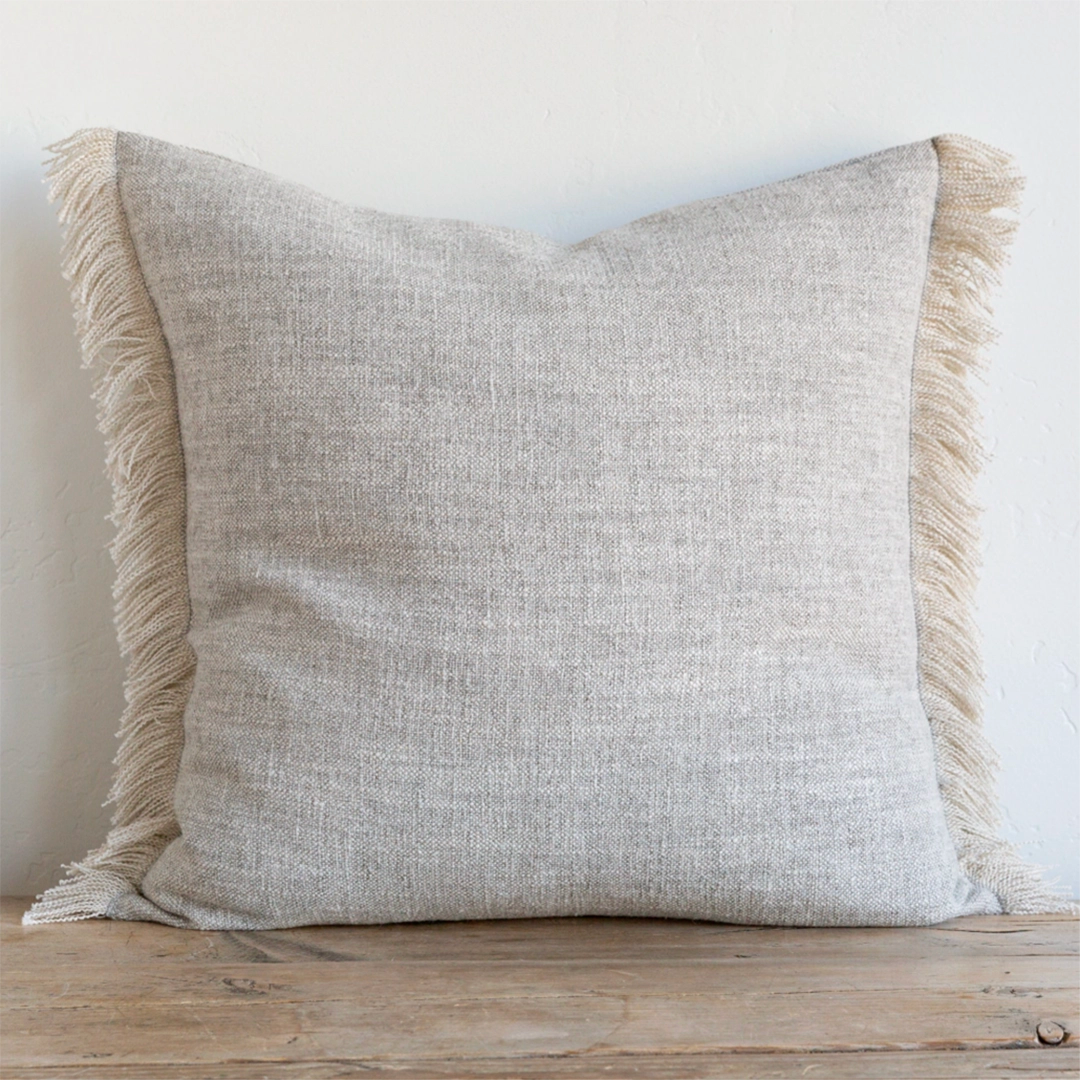 Gray Linen Fringe Pillow