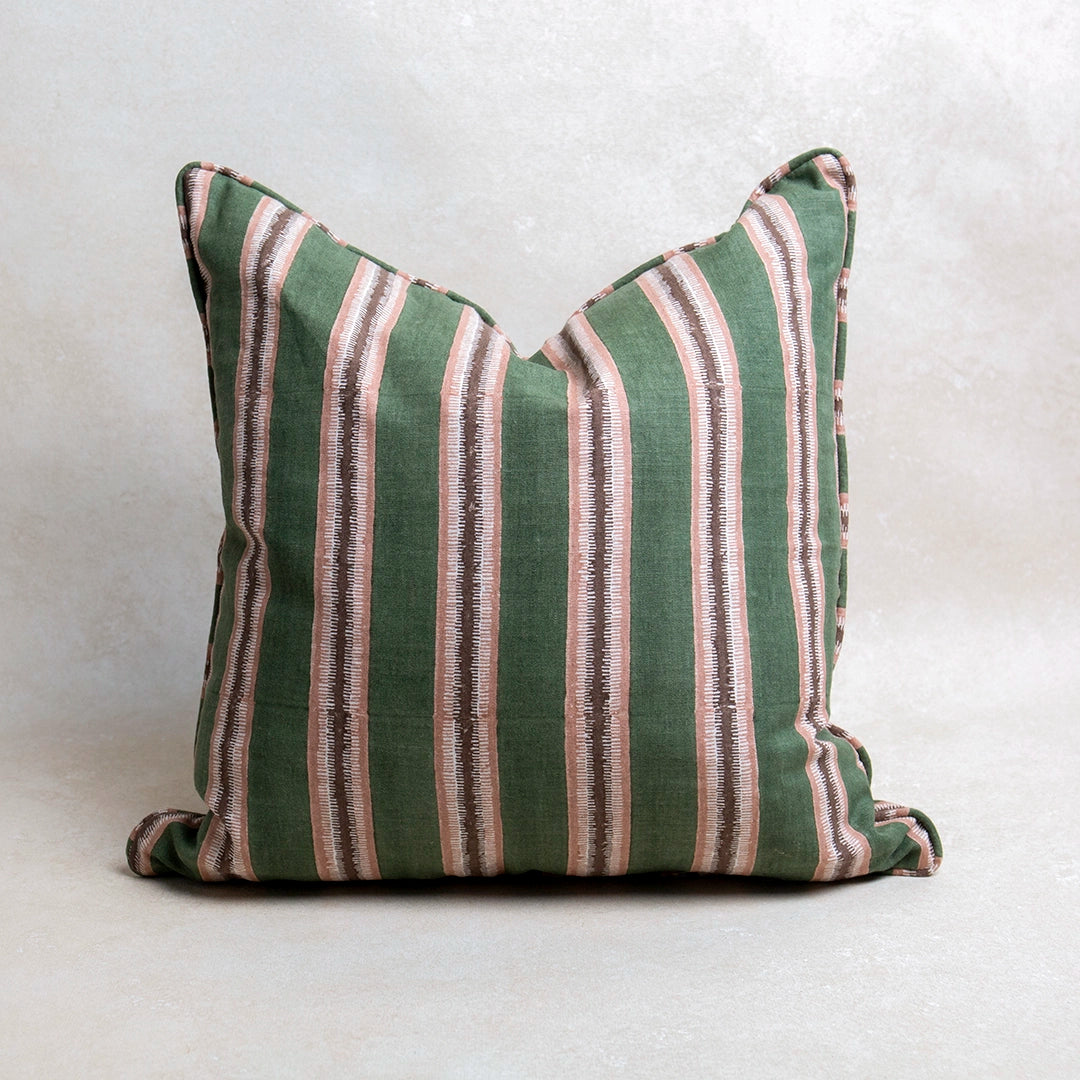 Green Striped Rosewood Linen Pillow