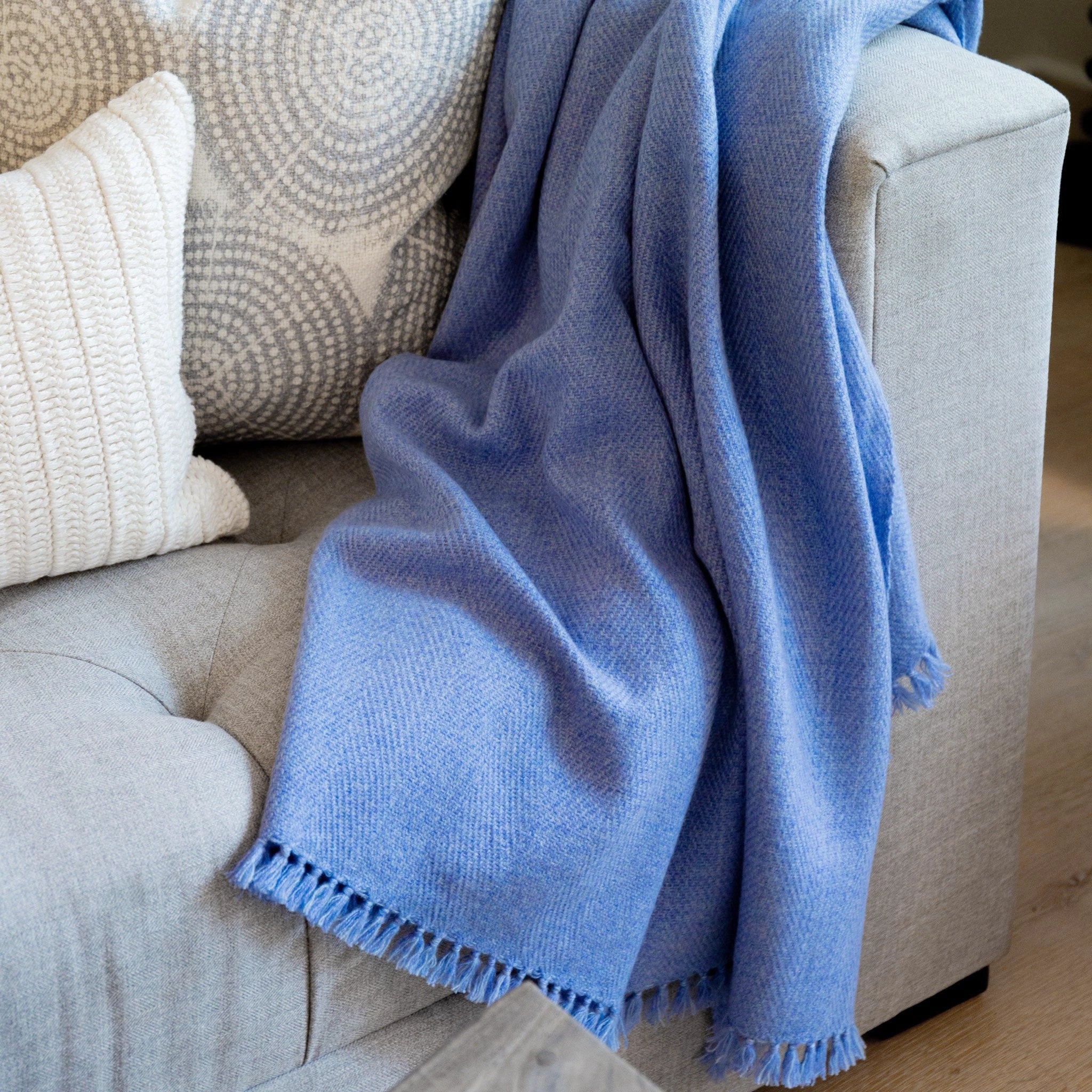Hydrangea Blue Handwoven Cashmere Throw