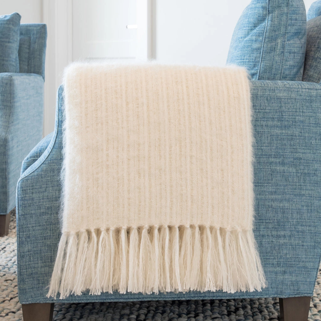 Ivory Handwoven Mohair & Silk Throw