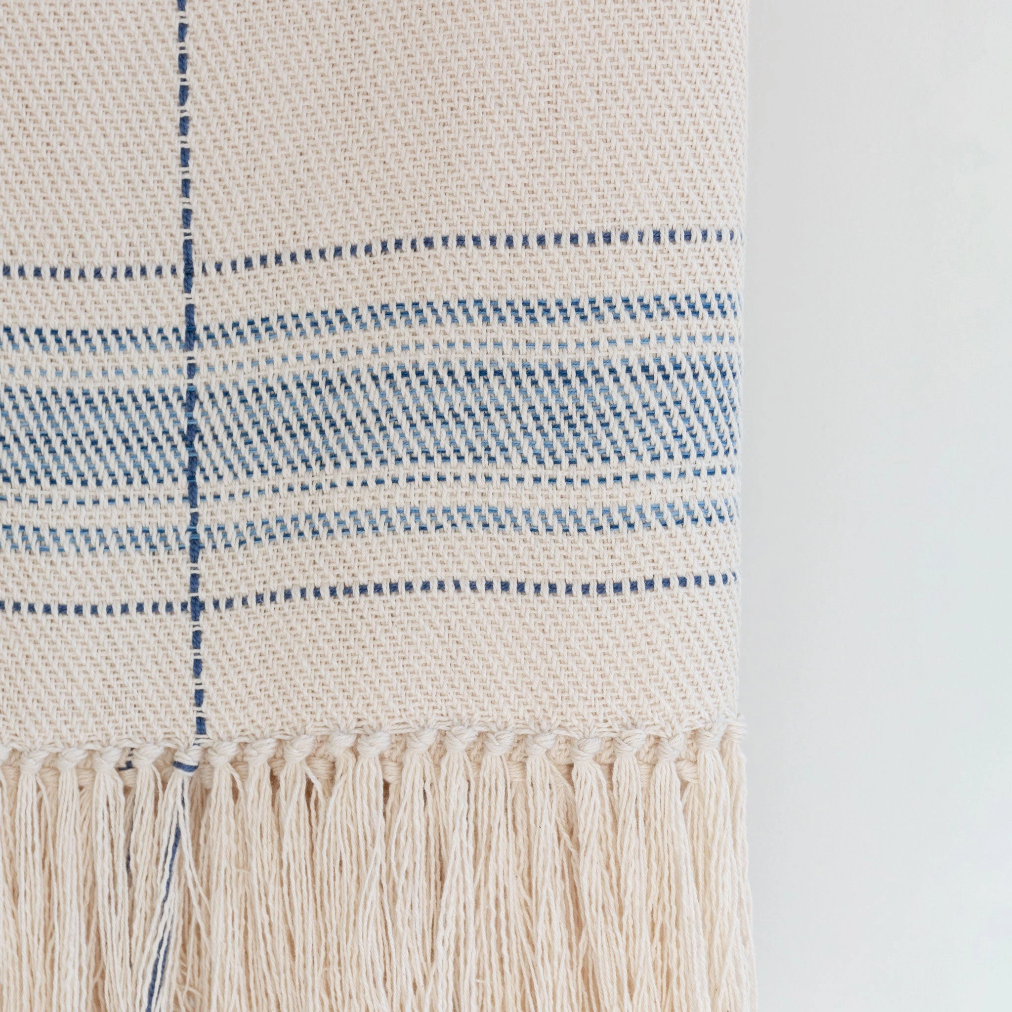 Ivory and Blue Striped Handwoven Cotton Throw