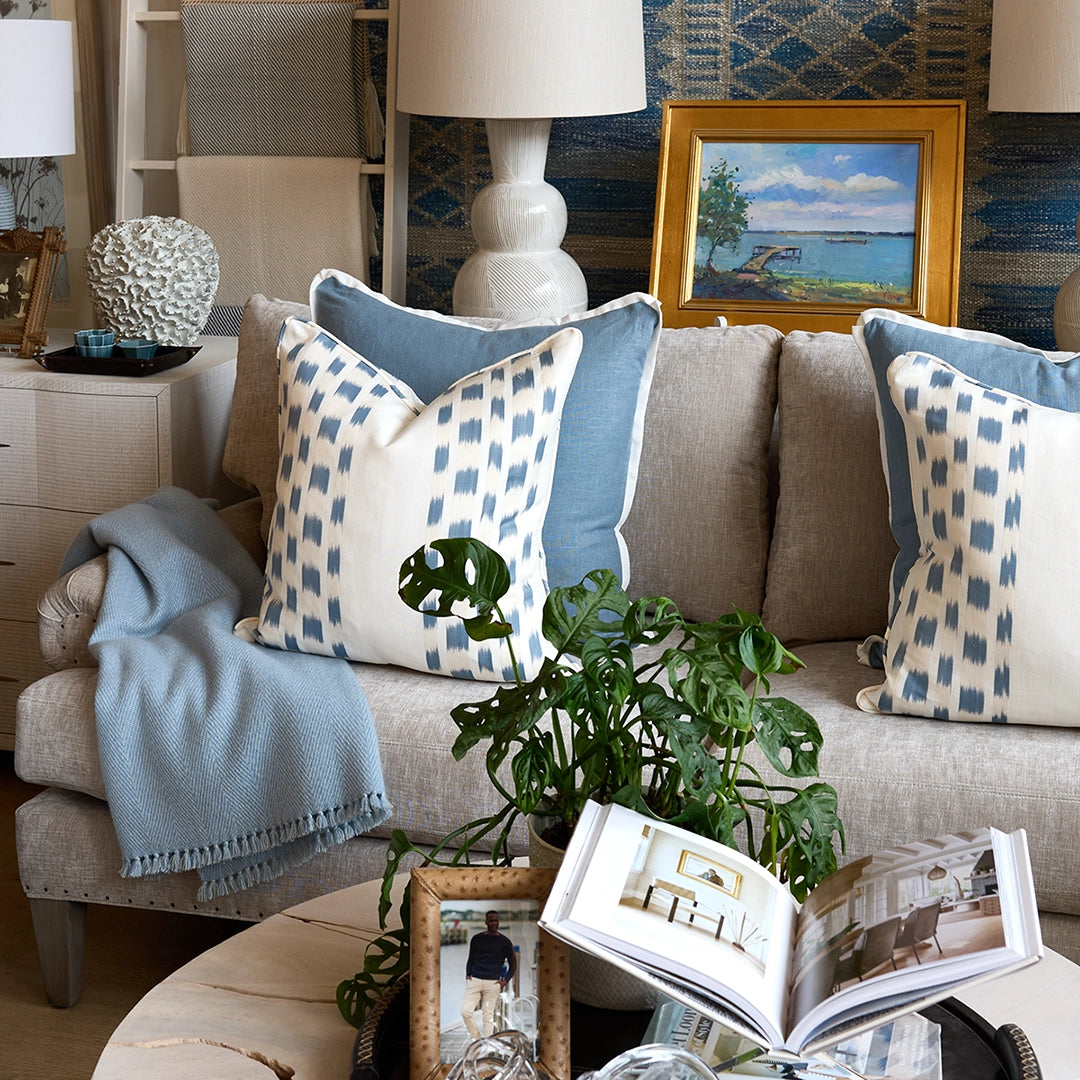 Blue Ikat Stripe Pillow