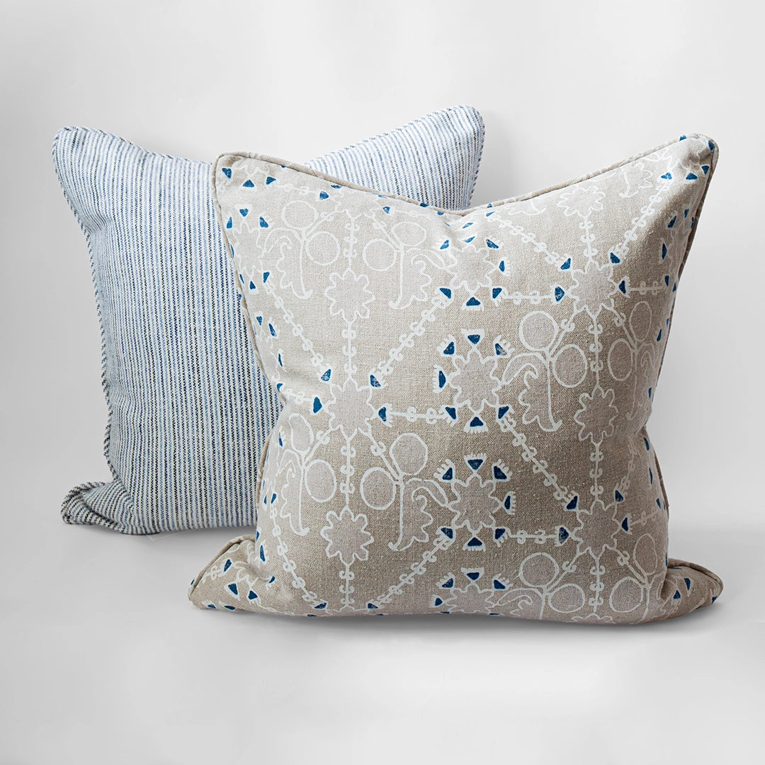 Indigo and White Floral Lattice Pillow