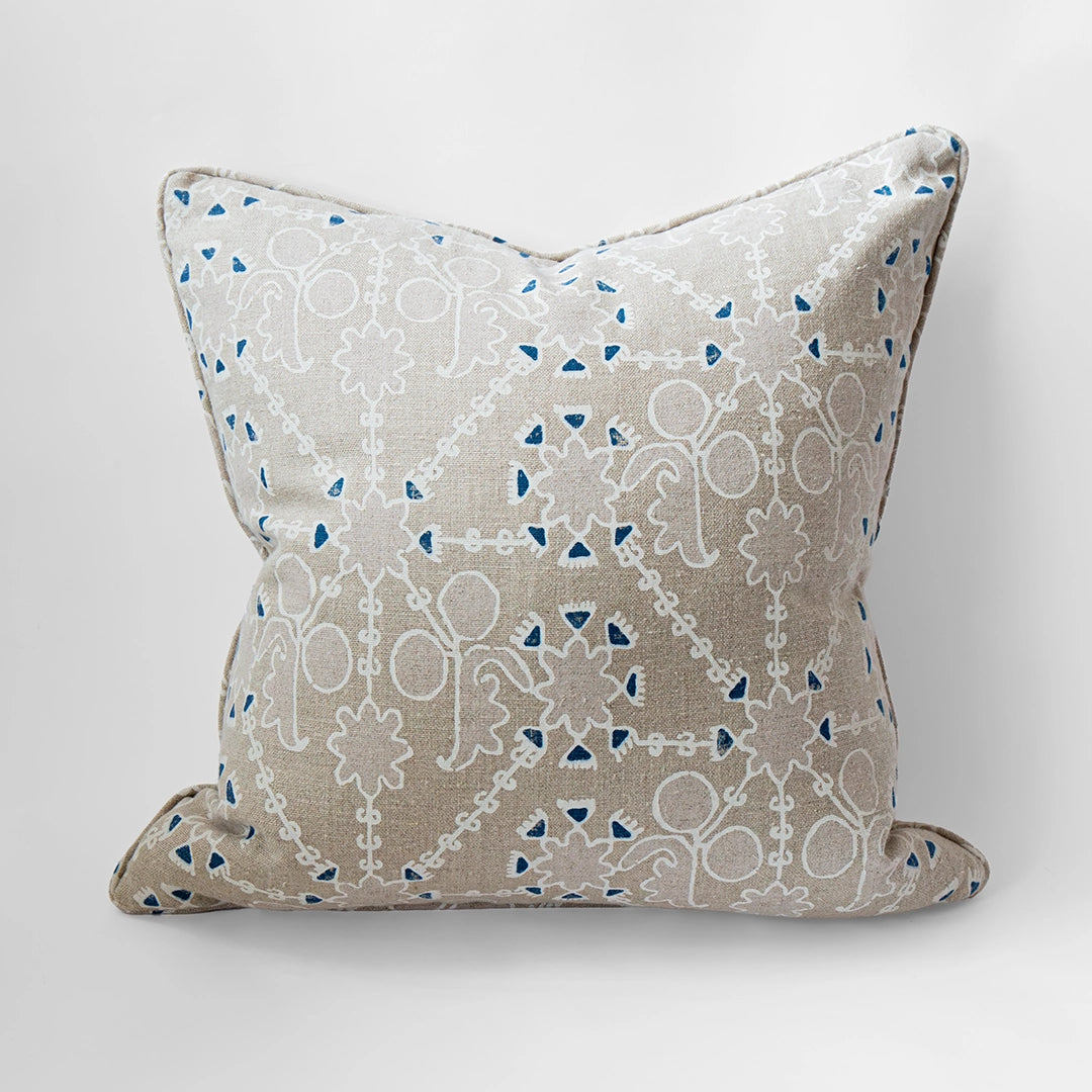 Indigo and White Floral Lattice Pillow