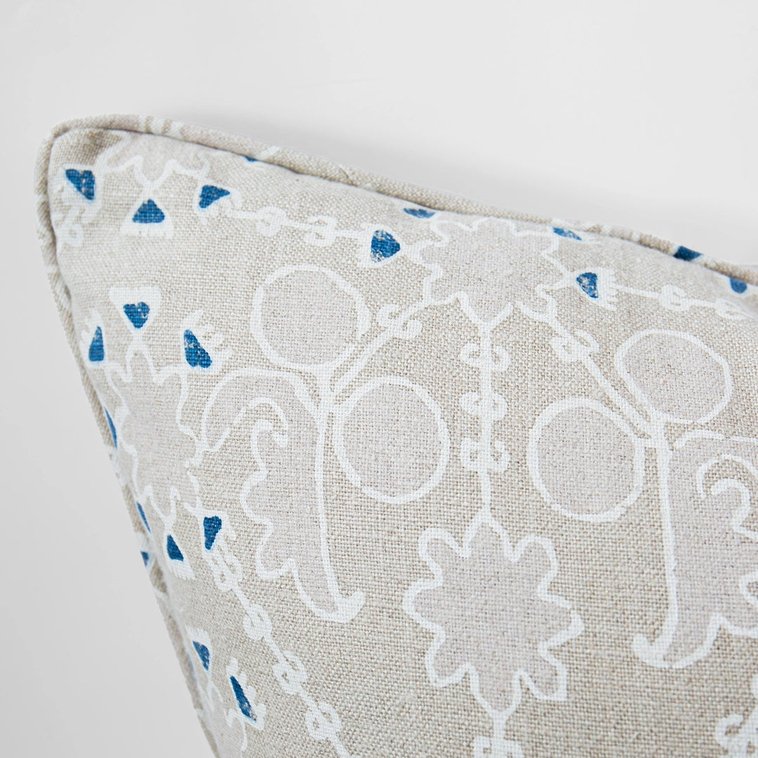 Indigo and White Floral Lattice Pillow