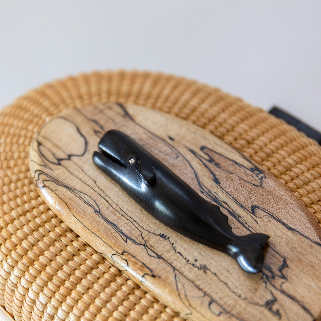 Lightship Clutch with Diamond Eye Ebony Whale on Spalted Maple | Janet Carreau