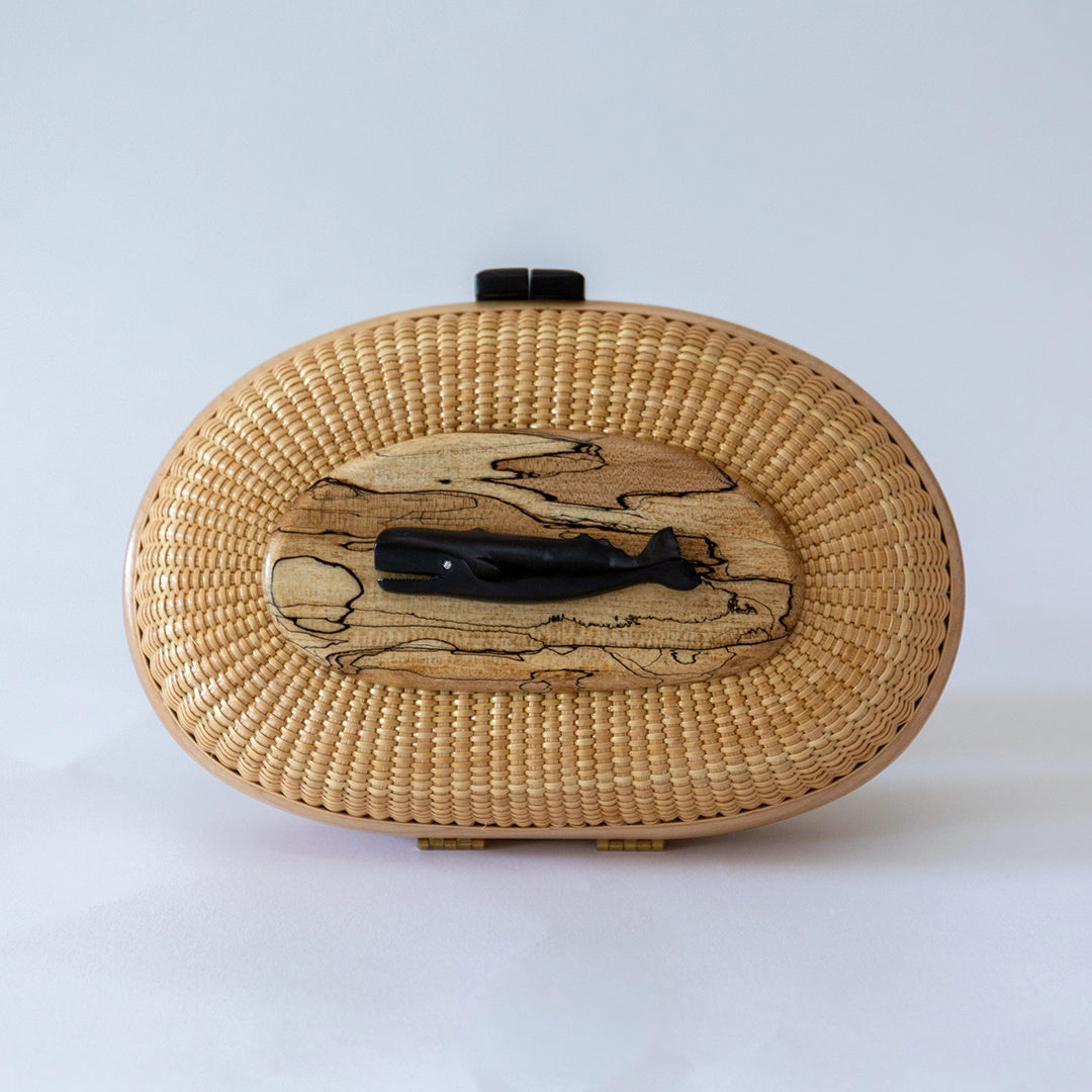 Lightship Clutch with Diamond Eye Ebony Whale on Spalted Maple | Janet Carreau