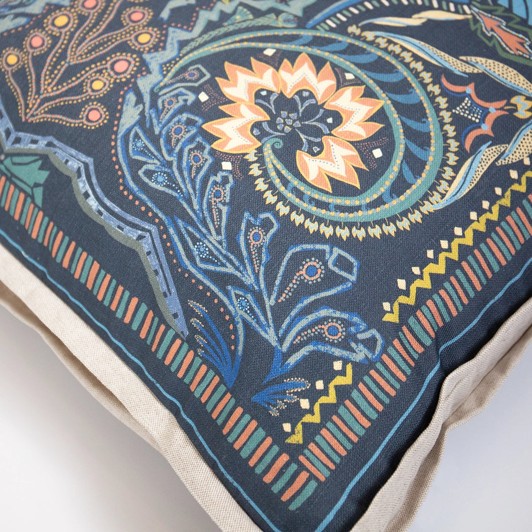 Navy Botanical Print Pillow