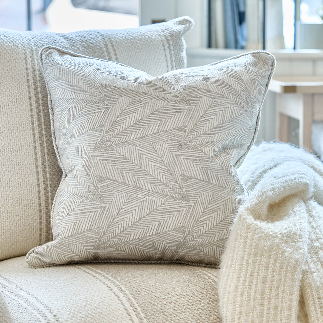 Embroidered Geometric Leaf Pattern Pillow