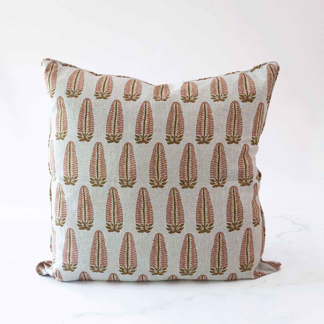 Red Floral Linen Pillow