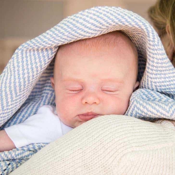 Sky Blue Handwoven Cotton Baby Blanket