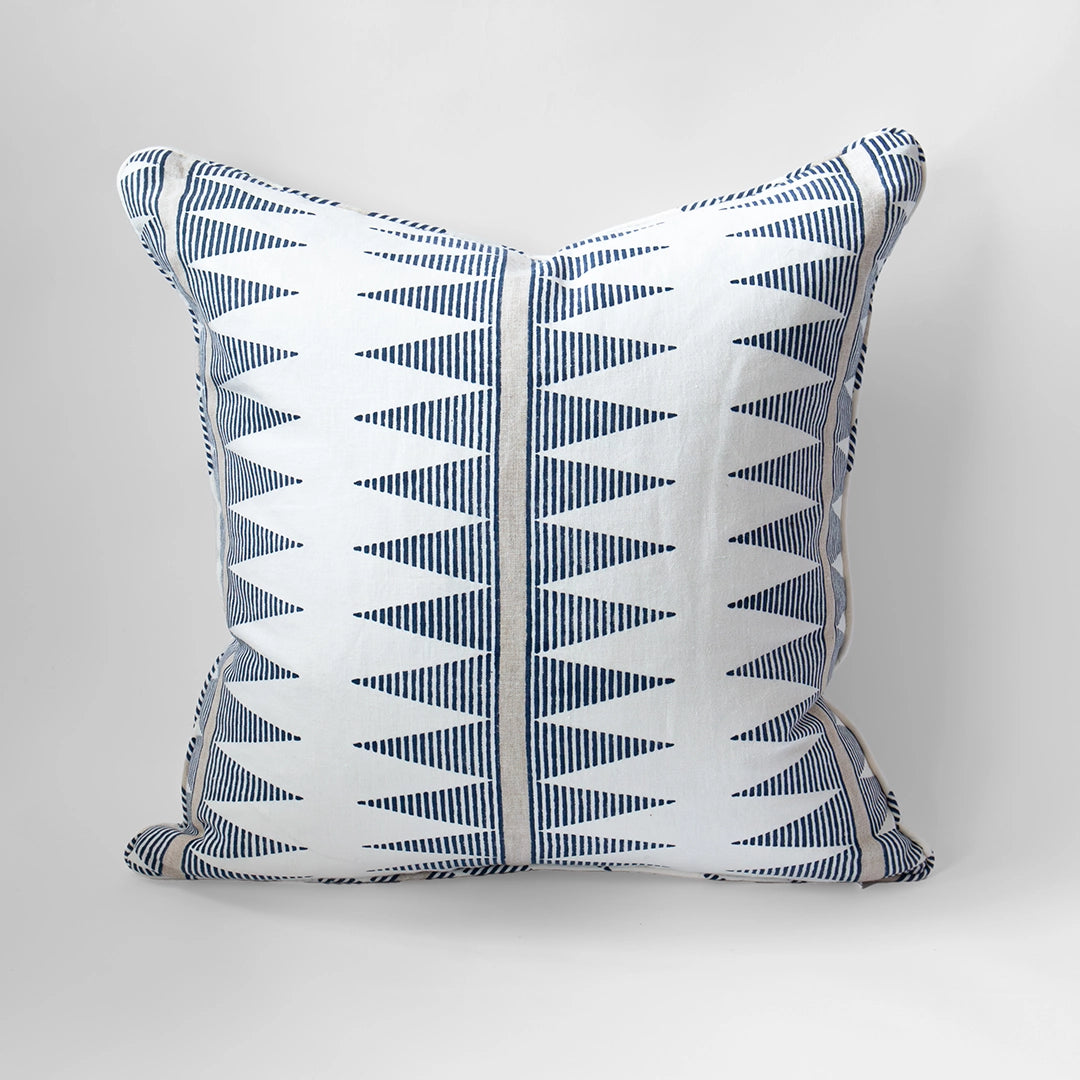 Blue Striped Triangles Pillow