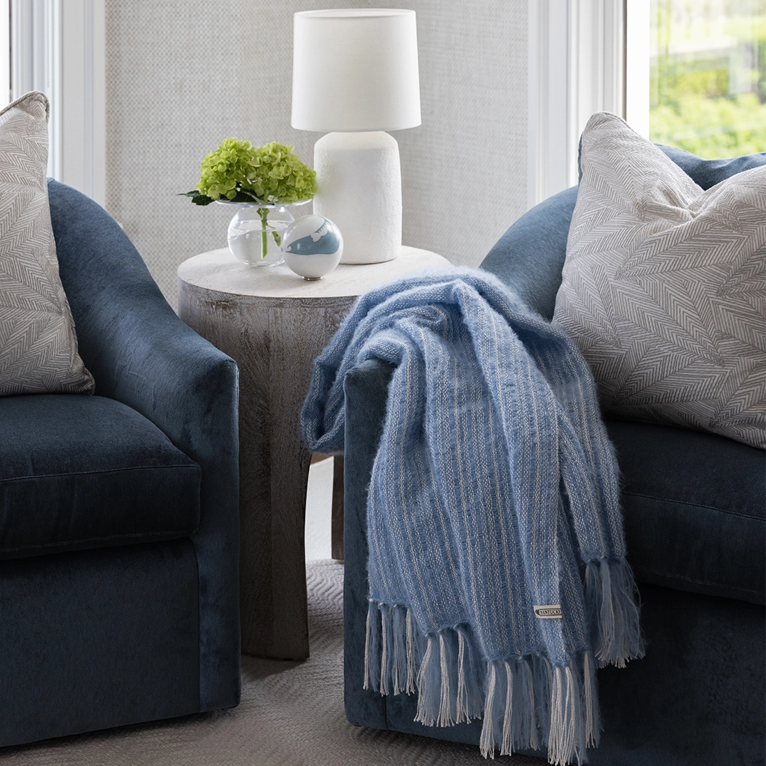 Summer Sky Blue Mohair & Silk Throw