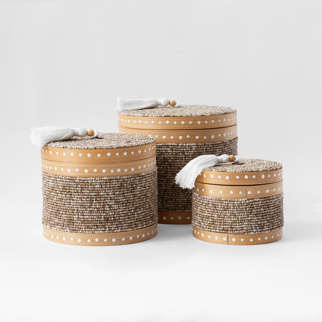 Tan Beaded Container
