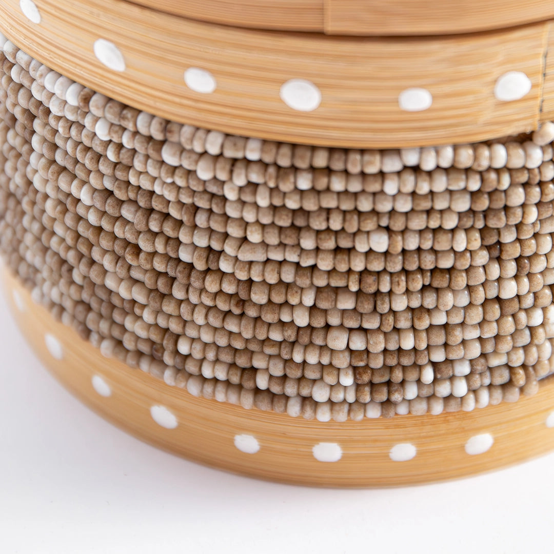 Tan Beaded Container