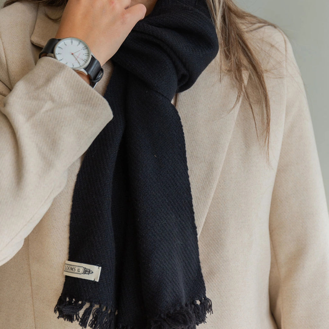 True Black Handwoven Cashmere Scarf
