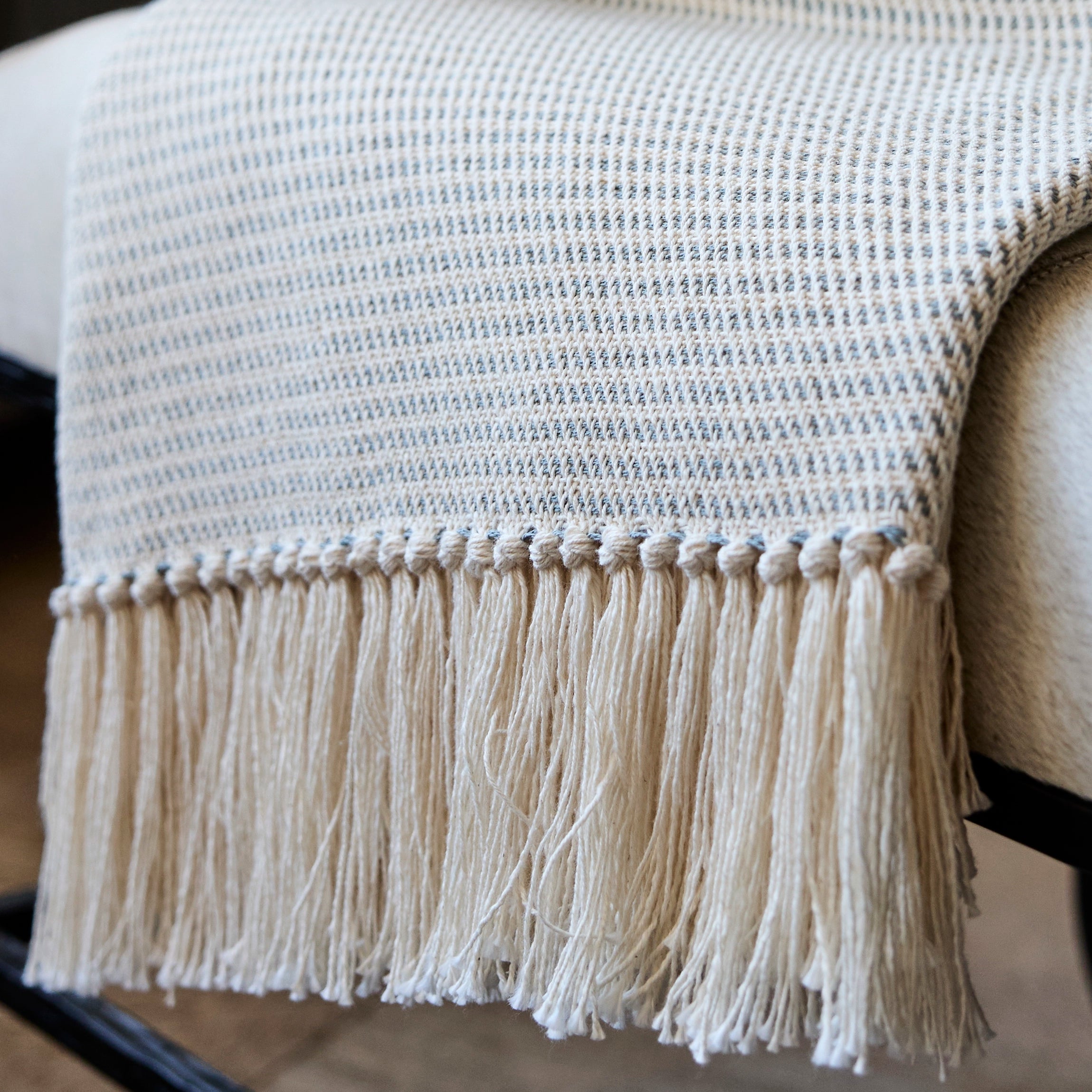 Pewter Blue Stripe Handwoven Cotton Throw