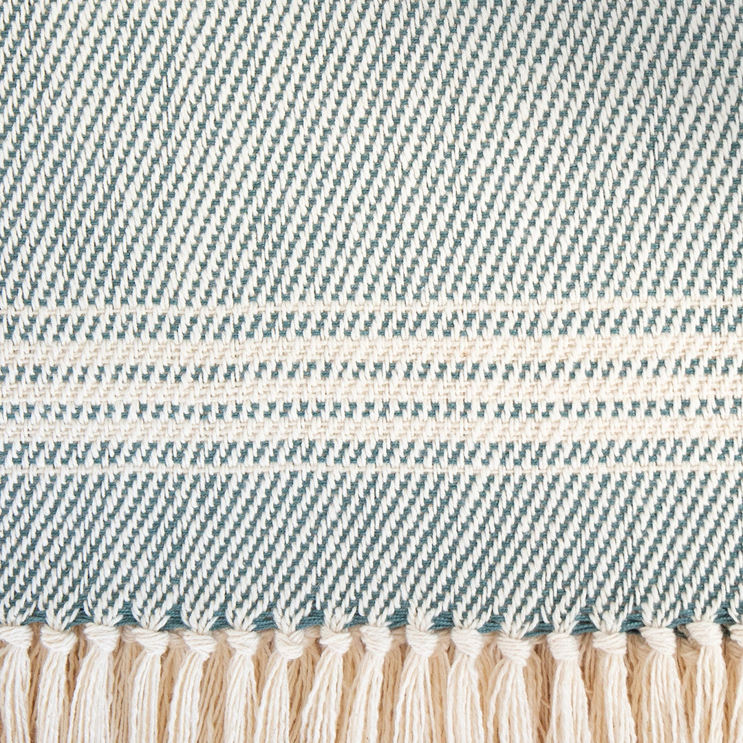Seagreen and Ivory Stripe Handwoven Cotton Throw