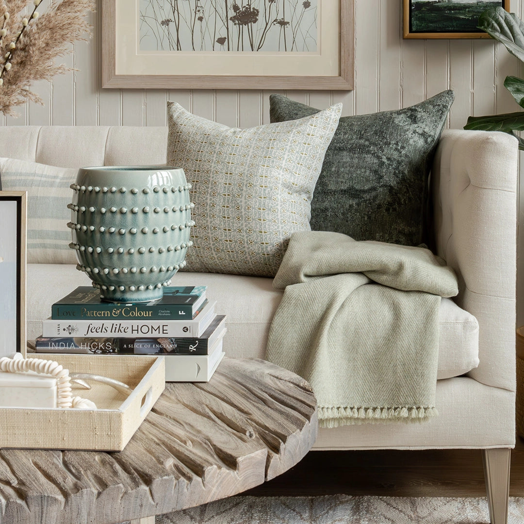 Lichen Green Handwoven Cashmere Throw