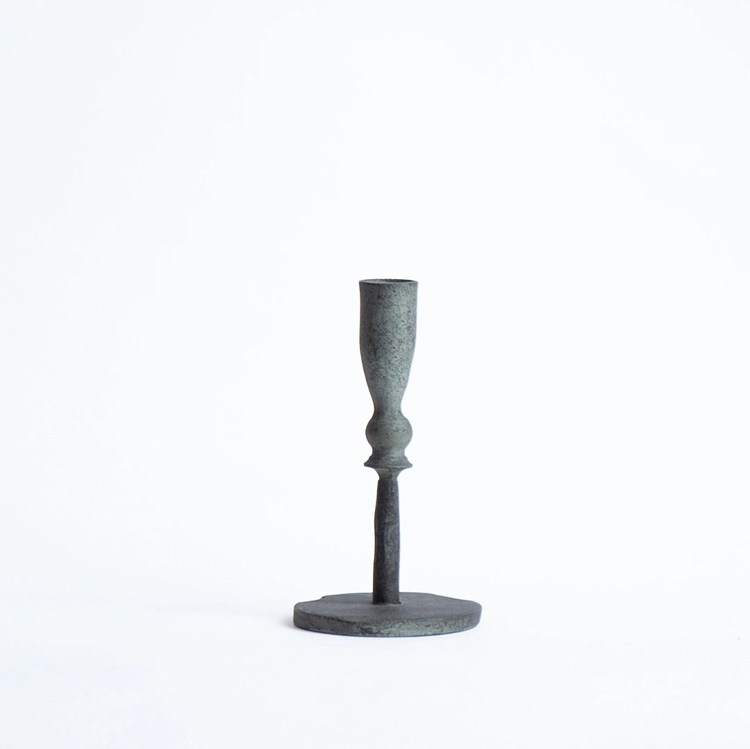 Aged Patina Metal Candlestick